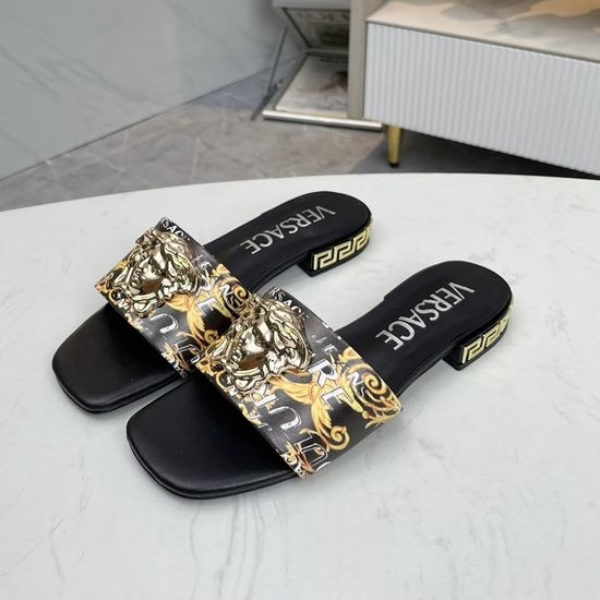 Versace Cowhide Flat Slide Sandals With Lining And Rubber Sole