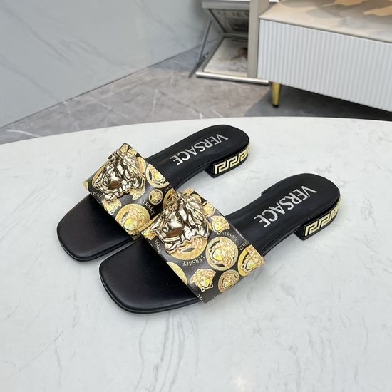 Versace Cowhide Flat Slide Sandals With Lining And Rubber Sole