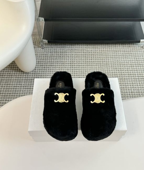 Celine Thick Sole Flip Flop Wool Slippers Wear-resistant Sole