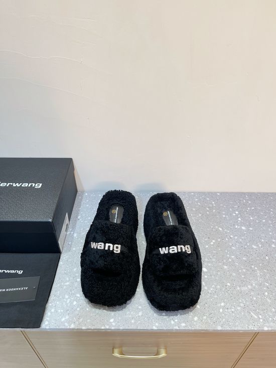 Alexander Wang Warm Curly Lamb Fur Platform Slip On Slippers