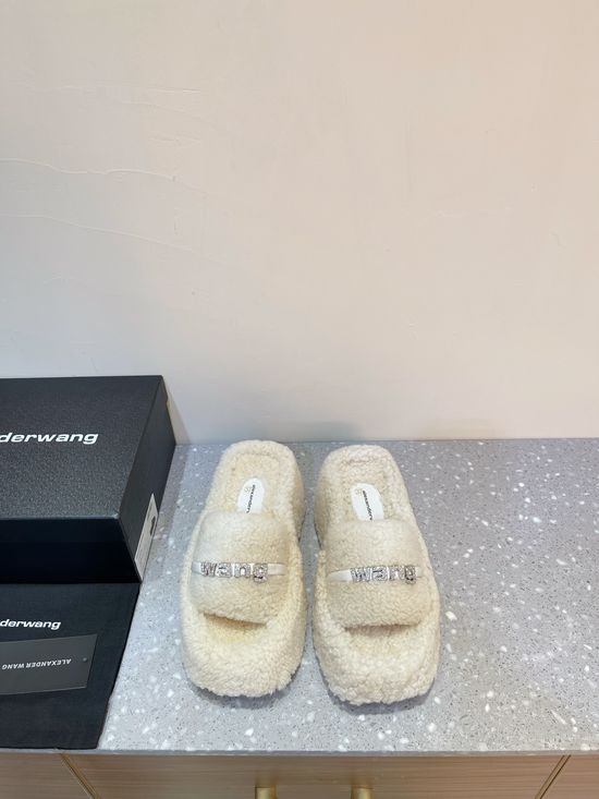 Alexander Wang Warm Curly Lamb Fur Platform Slip On Slippers