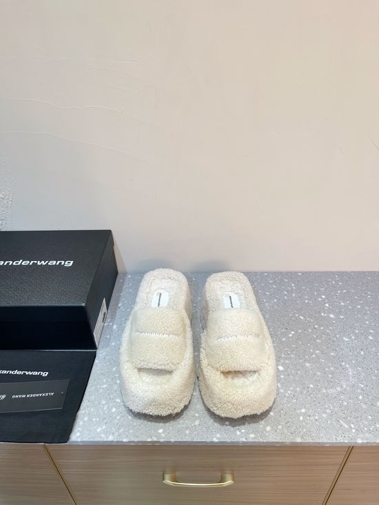 Alexander Wang Cozy Curly Lamb Fur Thick Platform Slip On Slippers