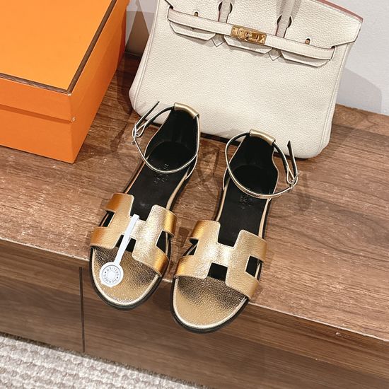 Hermes Classic Handmade Enamel Leather Sandals Casual Daily Style