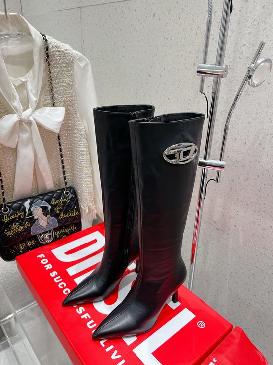 Diesel Pointed Toe Stiletto Side Zip Slimming Tall Boots