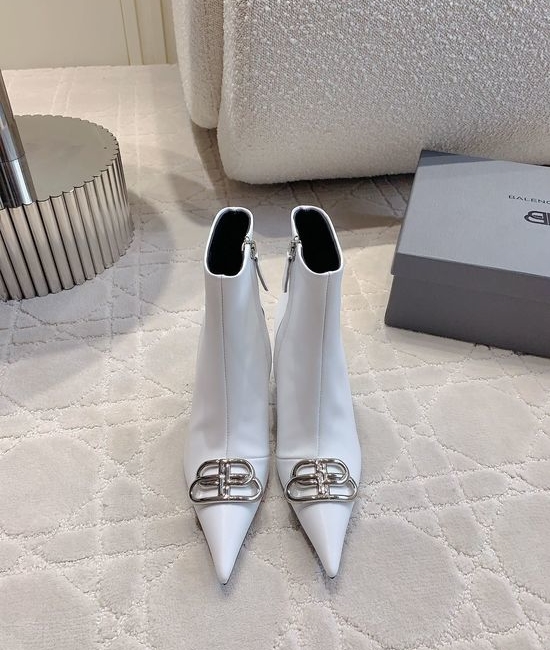 Balenciaga Classic Pointed Toe High Heel Ankle Boots Leather Upper