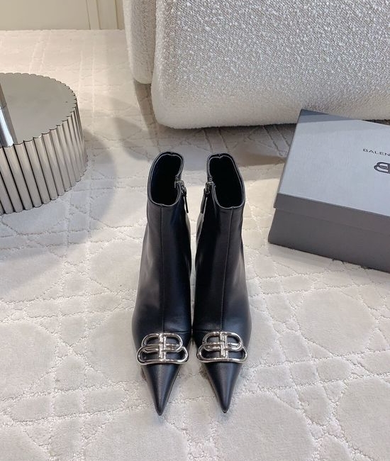Balenciaga Classic Pointed Toe High Heel Ankle Boots Leather Upper