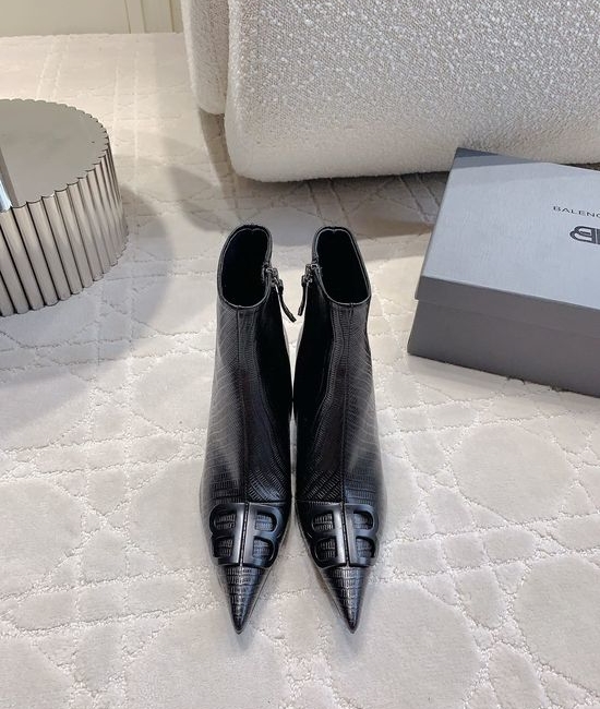 Balenciaga Classic Pointed Toe High Heel Ankle Boots Leather Upper