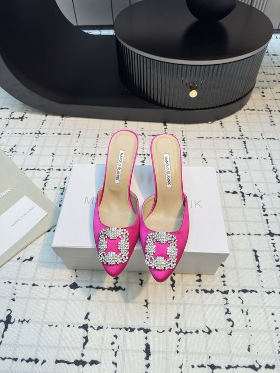 Manolo Blahnik Classic Silk Upper Slide with Genuine Leather Sole