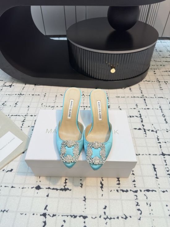 Manolo Blahnik Classic Silk Upper Slide with Genuine Leather Sole