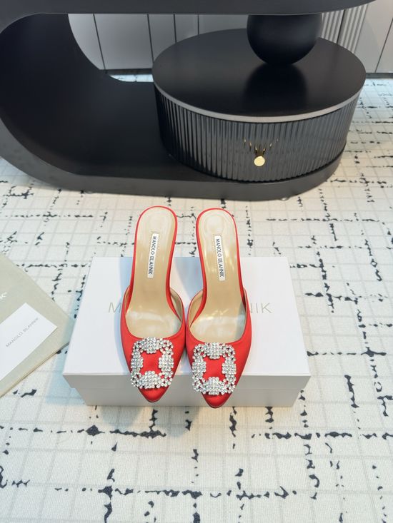 Manolo Blahnik Classic Silk Upper Slide with Genuine Leather Sole