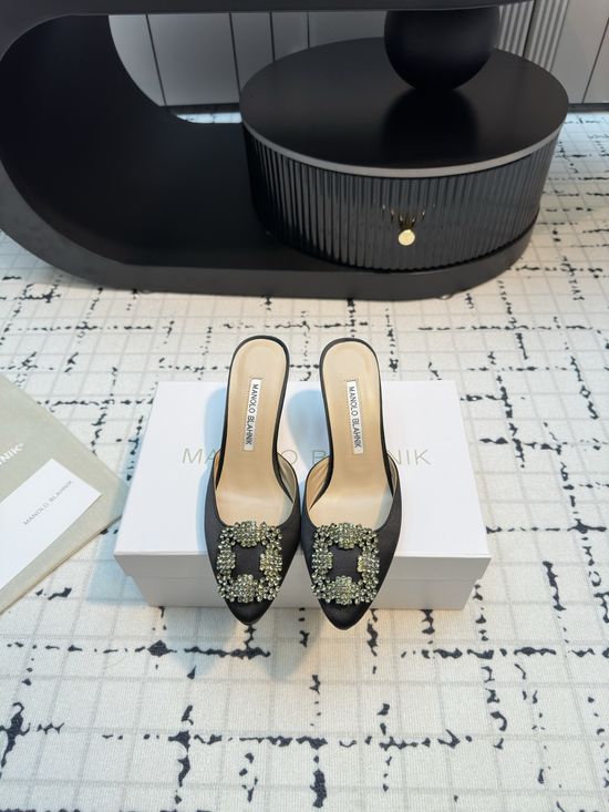 Manolo Blahnik Classic Silk Upper Slide with Genuine Leather Sole