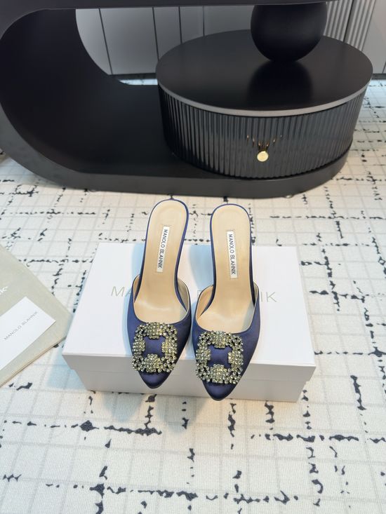 Manolo Blahnik Classic Silk Upper Slide with Genuine Leather Sole