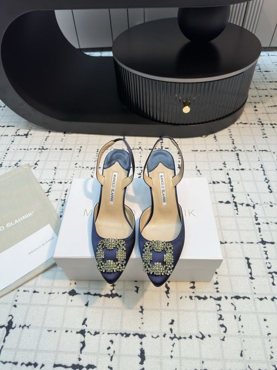 Manolo Blahnik Classic Silk Upper Sandal with Genuine Leather Sole