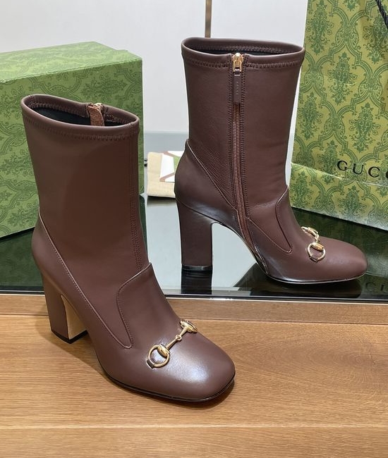 Gucci Leather Horsebit Ankle Boots Chunky Block Heel