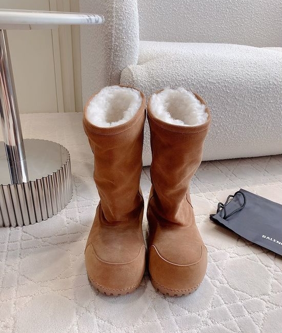 Balenciaga Warm Fleece Lined Platform Ankle Boots Non-slip Sole