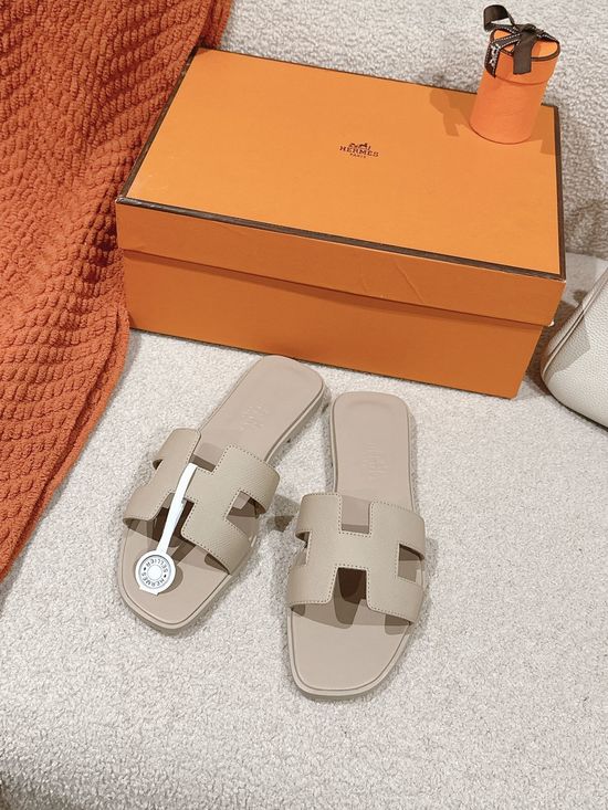 Hermes Hand-Stitched Leather Slippers with Silk Accents