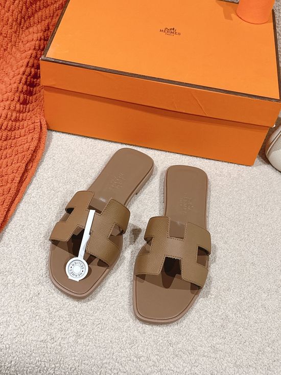 Hermes Hand-Stitched Leather Slippers with Silk Accents