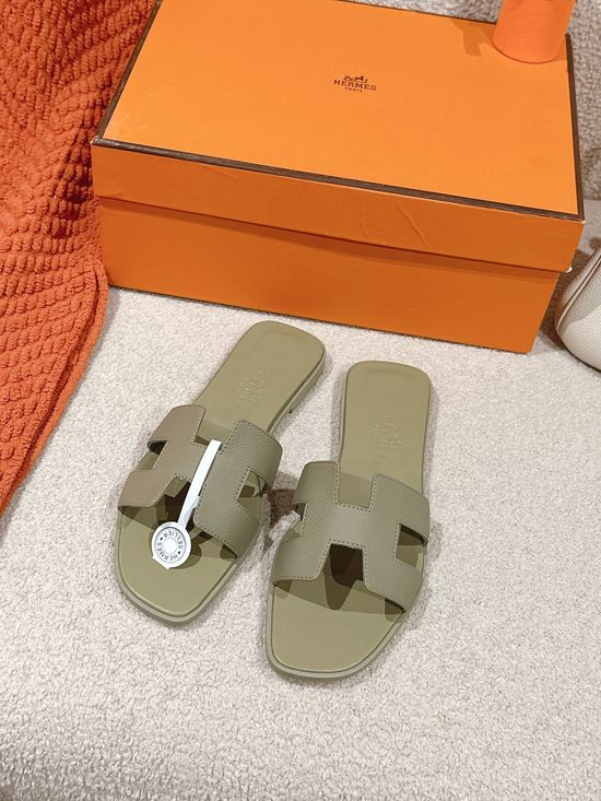 Hermes Hand-Stitched Leather Slippers with Silk Accents