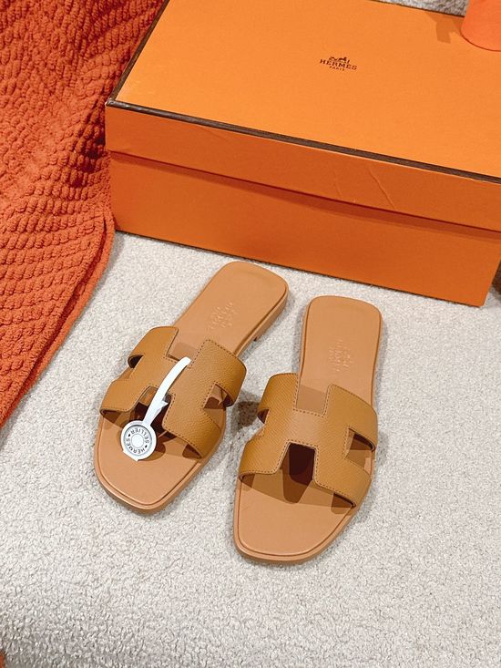 Hermes Hand-Stitched Leather Slippers with Silk Accents