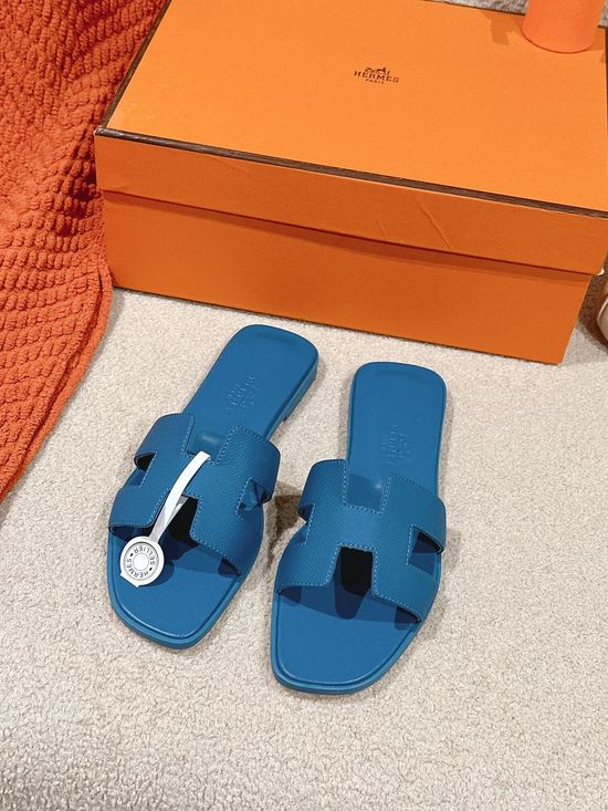Hermes Hand-Stitched Leather Slippers with Silk Accents