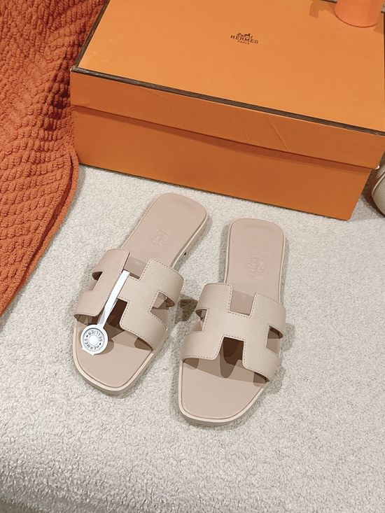Hermes Hand-Stitched Leather Slippers with Silk Accents