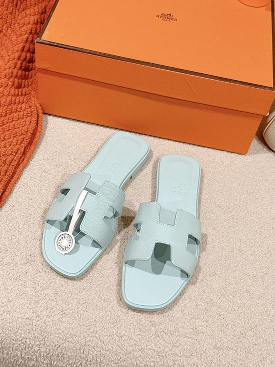 Hermes Hand-Stitched Leather Slippers with Silk Accents