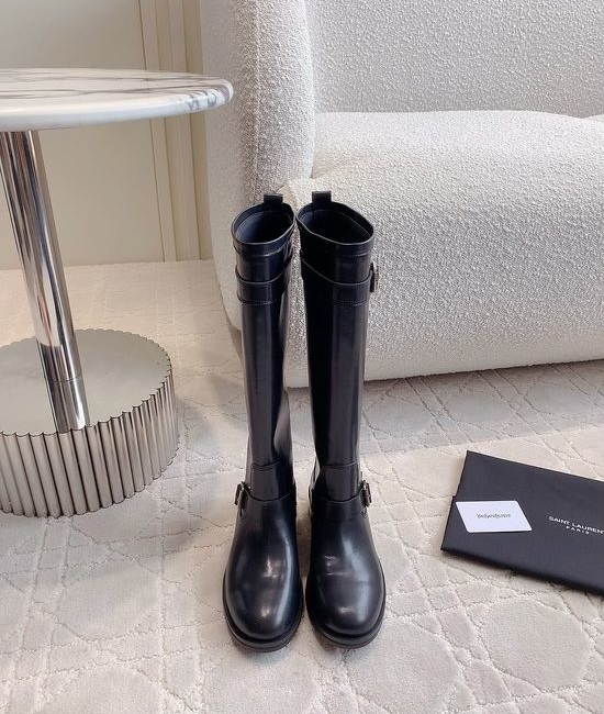 Yves Saint Laurent YSL Buckle Knight Boots Comfortable Soft Shaft Slimming Fit Durable Sole