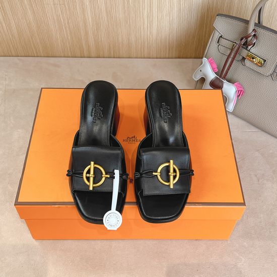 Hermes Classic Block Heel Sandals Premium Hardware Durable Daily Shoes