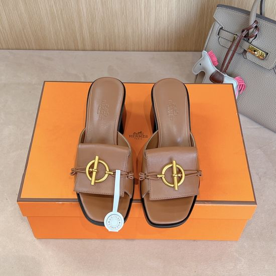 Hermes Classic Block Heel Sandals Premium Hardware Durable Daily Shoes