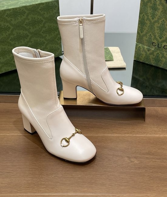 Gucci Low Heel Leather Horsebit Ankle Boots