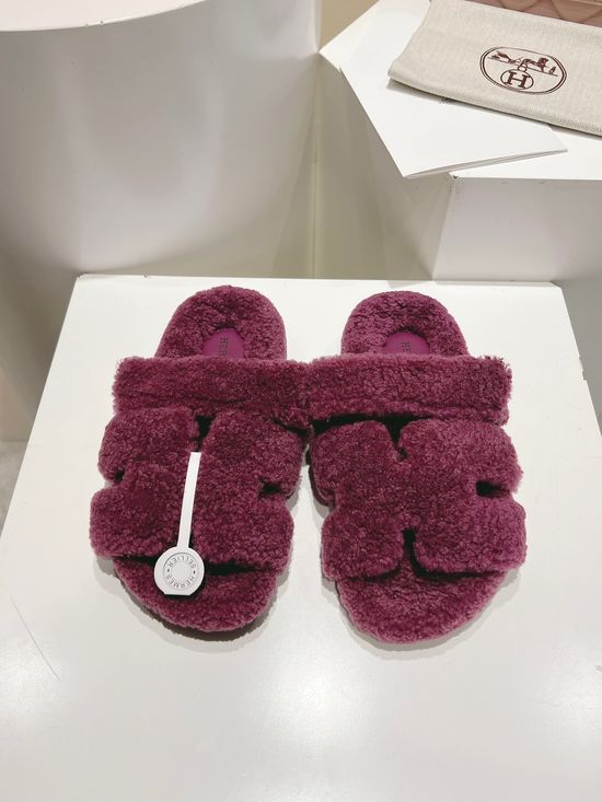 Hermes Curly Genuine Wool Comfortable Casual House Slippers
