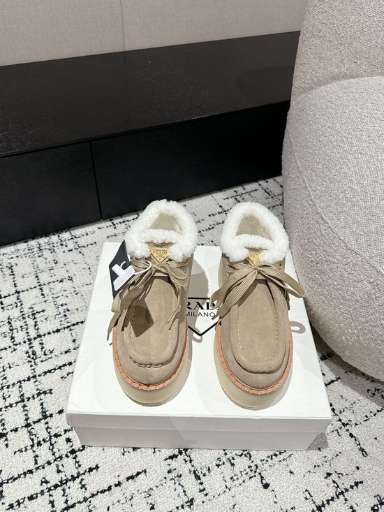 Prada Suede Platform Shearling Lined Ankle Boots Non Slip
