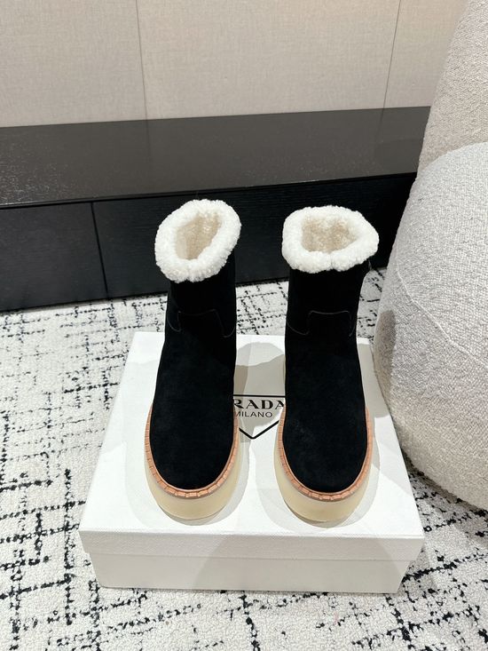 Prada Suede Platform Winter Boots Non-slip Warm Fleece Lined