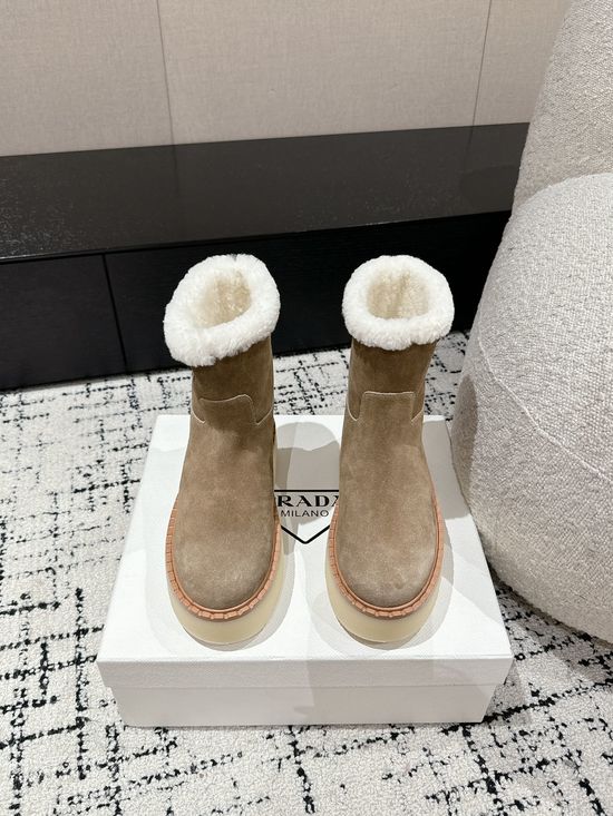 Prada Suede Platform Winter Boots Non-slip Warm Fleece Lined