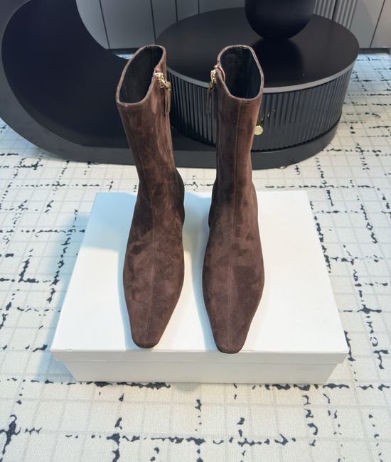 The Row Pointed Toe Low Heel Leather Ankle Boots Elegant