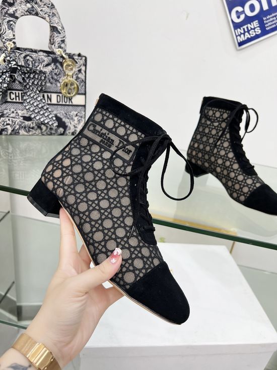 Christian Dior Embroidered Floral High-Heeled Ankle Boots