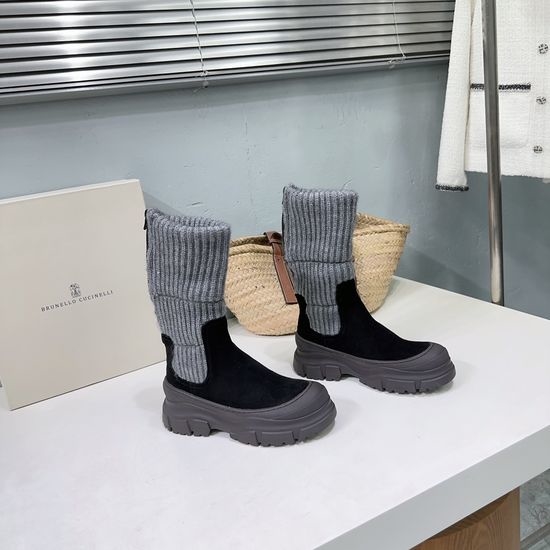 Brunello Cucinelli Suede Platform Slip On Comfortable Ankle Boots