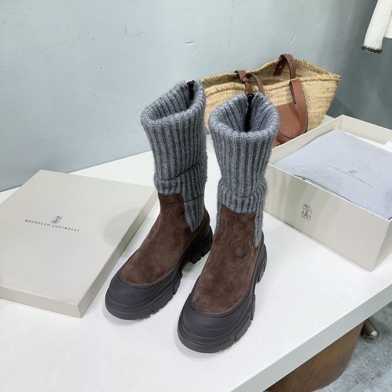 Brunello Cucinelli Suede Platform Slip On Comfortable Ankle Boots