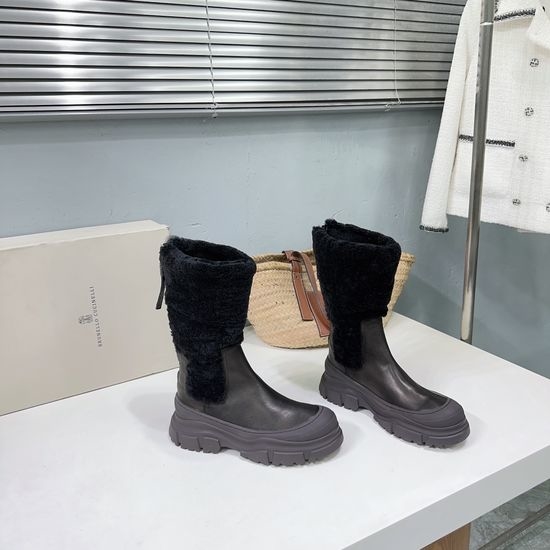 Brunello Cucinelli Shearling Lined Suede Platform Warm Ankle Boots