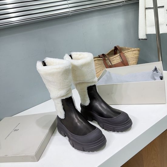 Brunello Cucinelli Shearling Lined Suede Platform Warm Ankle Boots