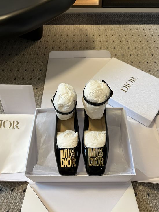 Christian Dior Patent Leather Square Toe Low Heel Strap Dress Shoes
