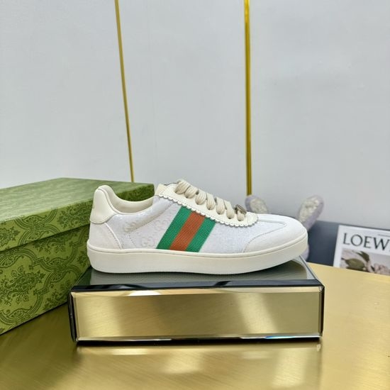 Gucci Leather Stitched Sneakers With 3D Emblem Decor