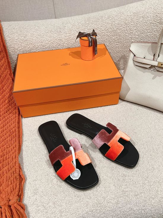 Hermes Luxury Velvet Slide Sandals Soft Comfortable Sole