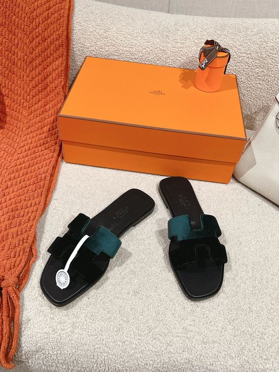 Hermes Luxury Velvet Slide Sandals Soft Comfortable Sole