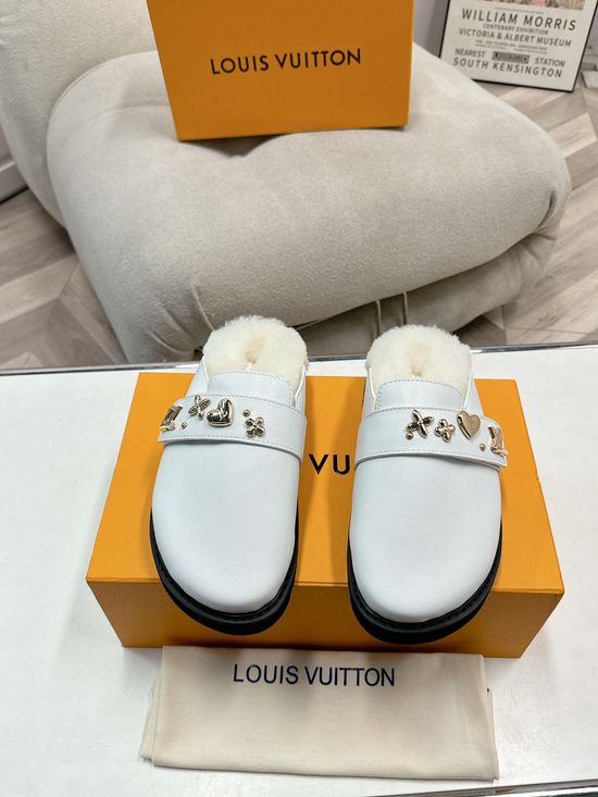 Louis Vuitton Wool Lined Floral Pattern Flat Slip On Slippers