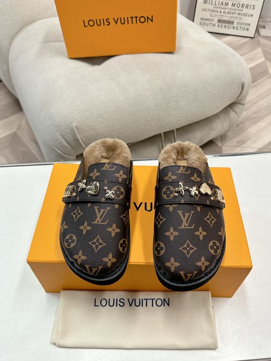Louis Vuitton Wool Lined Floral Pattern Flat Slip On Slippers