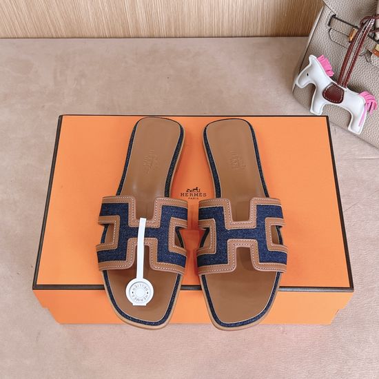 Hermes Stylish Velvet Flat Sandals with Premium Leather Outsole