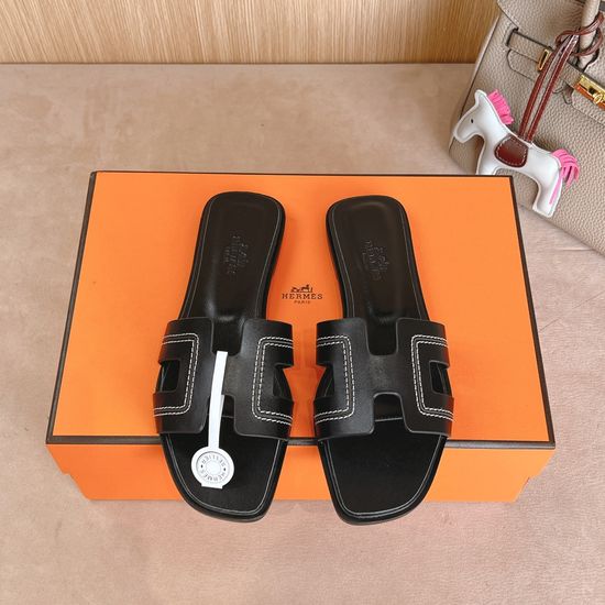 Hermes Velvet Casual Slides Comfortable Leather Sole