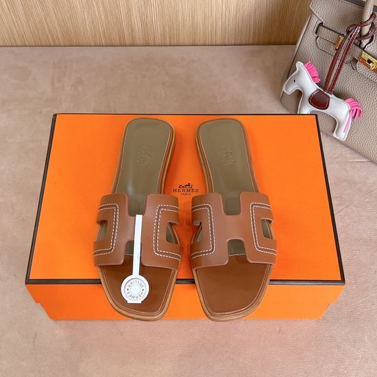 Hermes Velvet Casual Slides Comfortable Leather Sole