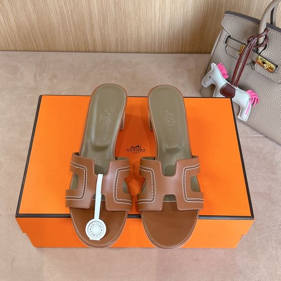 Hermes Mid Heel Casual Slides Soft Genuine Leather Upper